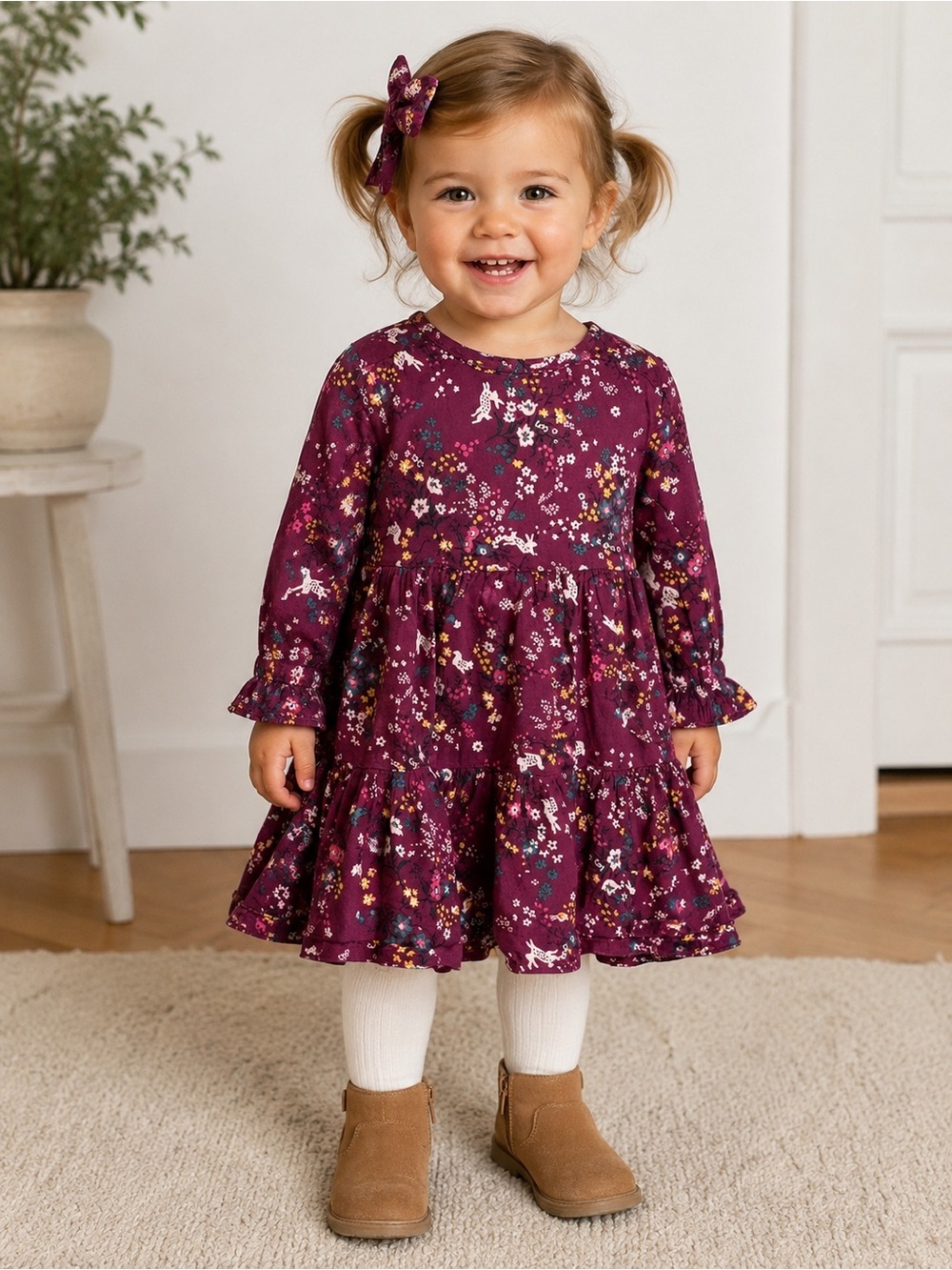 Old Navy Toddler Girls Floral Tiered Long-Sleeve Dress 2T